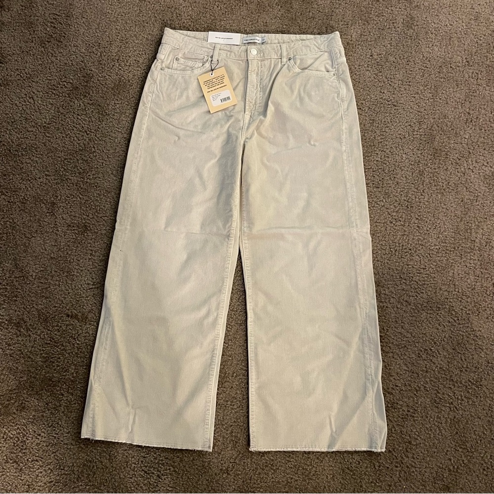 Anthropologie Corduroy Pants High Waist Cropped Straight Leg Size 33 Khaki NWT - Picture 2 of 10